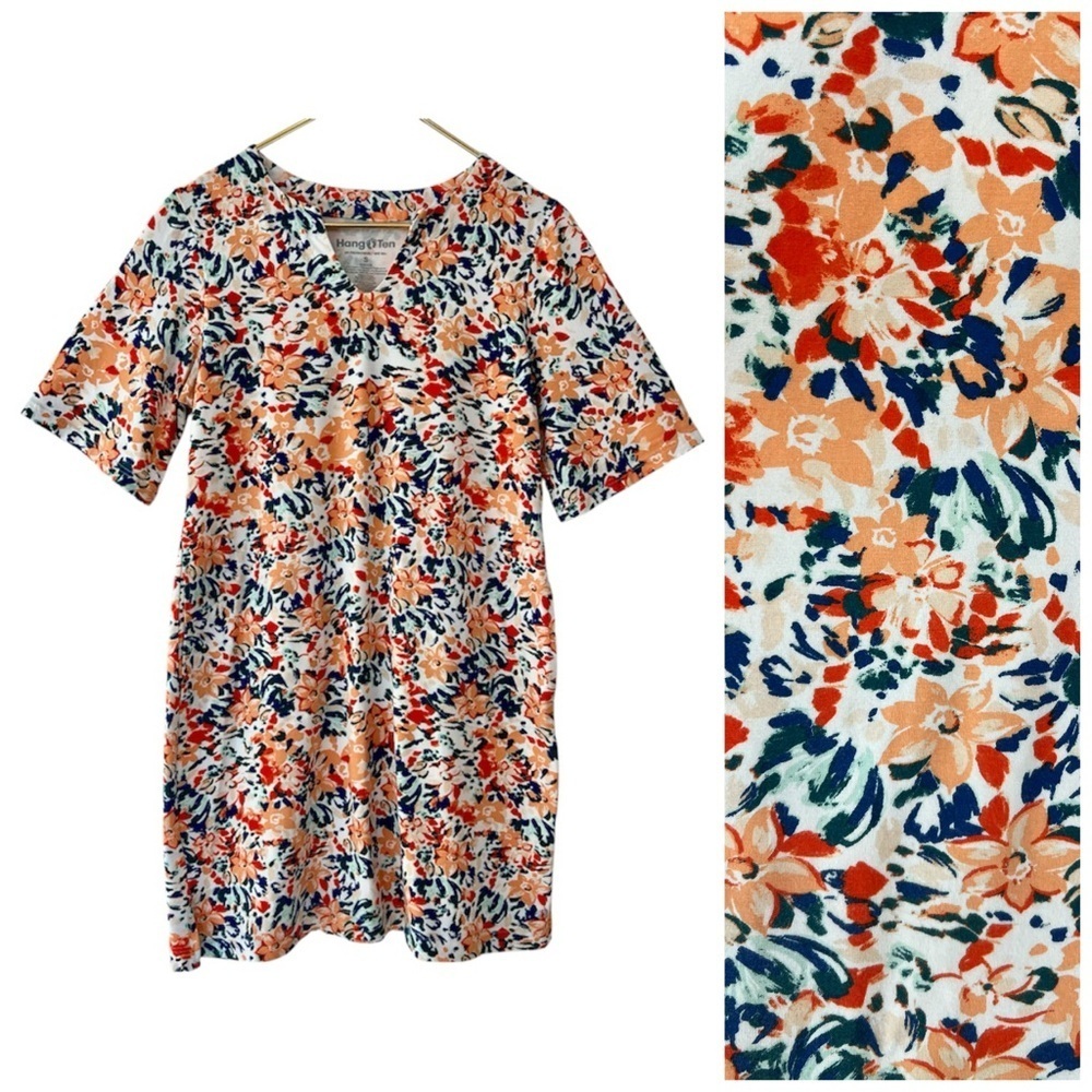Hang Ten Floral UPF 50+ Short Sleeve Dress with Pockets Size Small